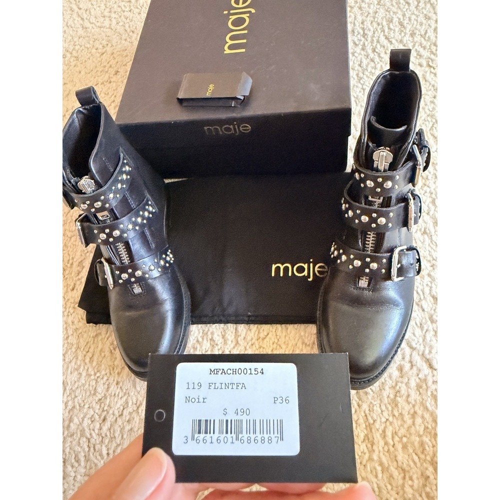 Maje Studded Moto Biker multi strapped Black Boots EU 36 US 6‎